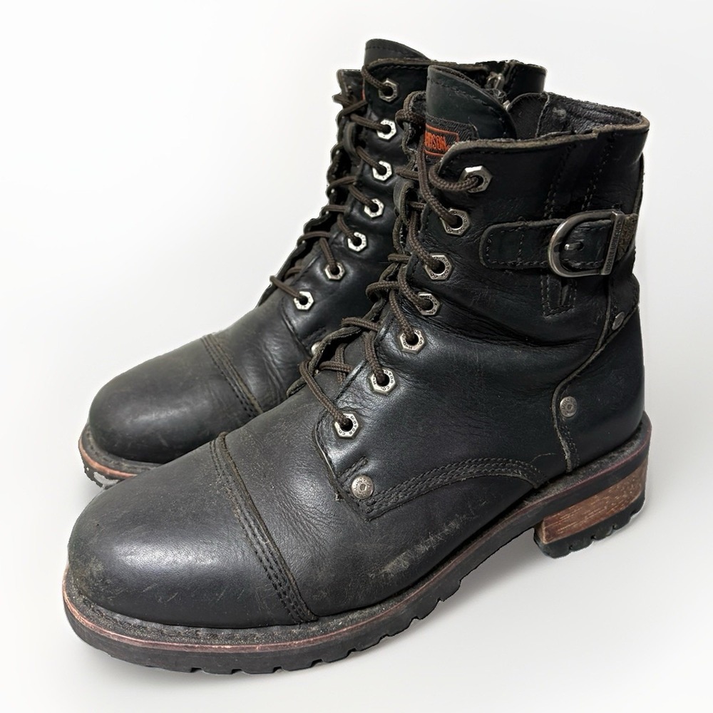 Harley-Davidson Men's Black Leather Motorcycle Boots Size 8 Side Zip 95006